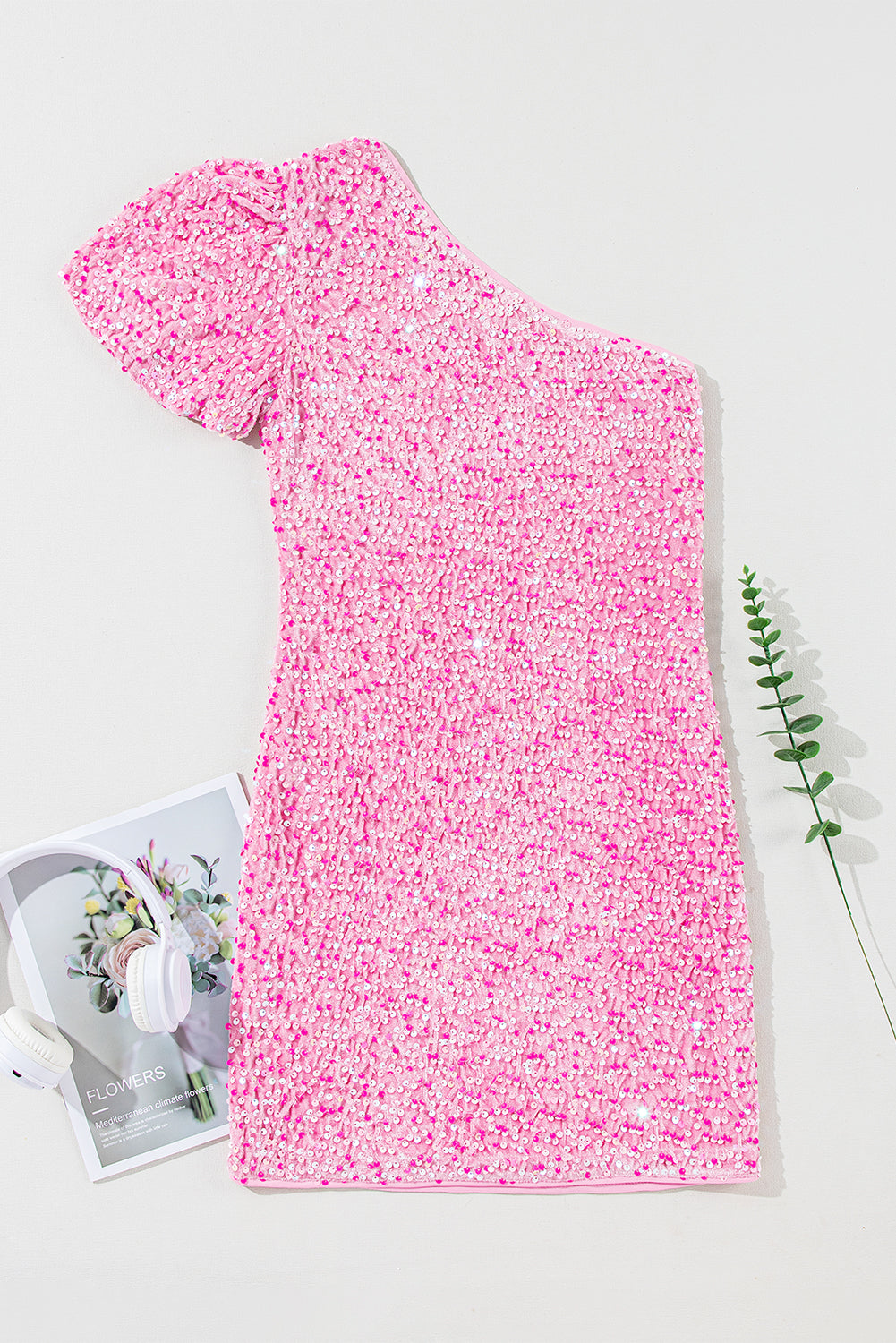 Pink Sequin One Shoulder Puff Sleeve Bodycon Mini Dress - Little Miss Vanilla