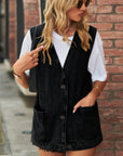 Full Size V-Neck Button Up Denim Vest - Little Miss Vanilla