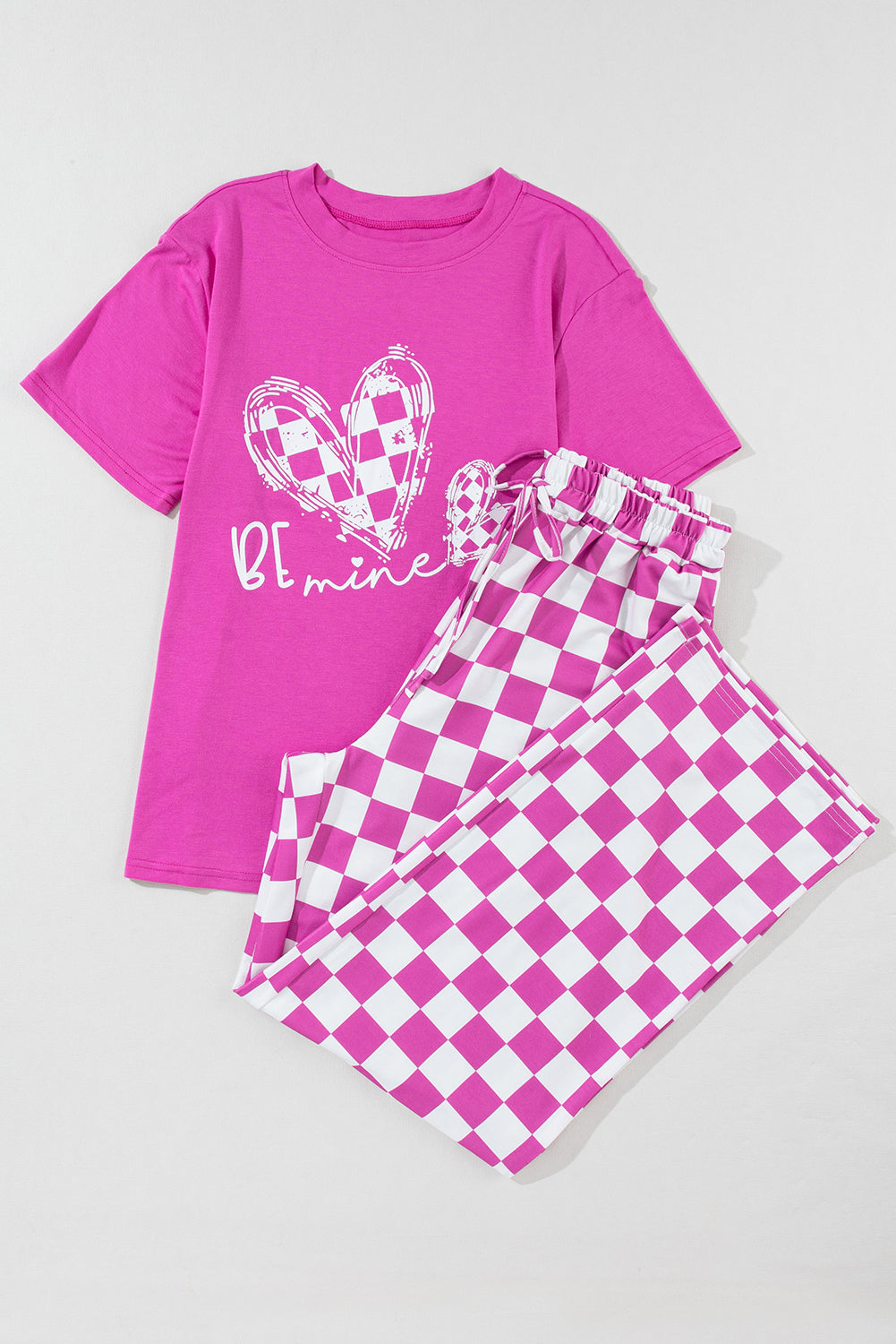 Bright Pink Be Mine Print Tee and Pants Lounge Set - Little Miss Vanilla