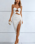 Cutout Strapless Drawstring Detail Split Bandage Dress - Little Miss Vanilla