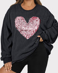 Plus Size Heart Sequin Round Neck Sweatshirt - Little Miss Vanilla