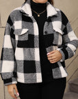 Plus Size Pocketed Plaid Collared Neck Jacket - Little Miss Vanilla