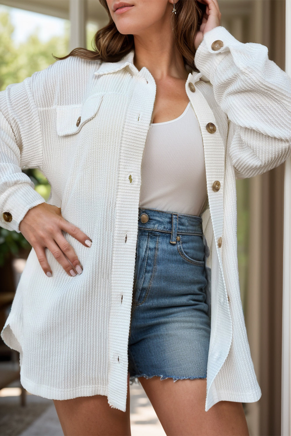 Plus Size Button Up Long Sleeve Jacket - Little Miss Vanilla