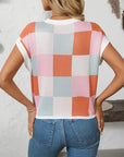 Mandy Checkered Round Neck Cap Sleeve Knit Top - Little Miss Vanilla