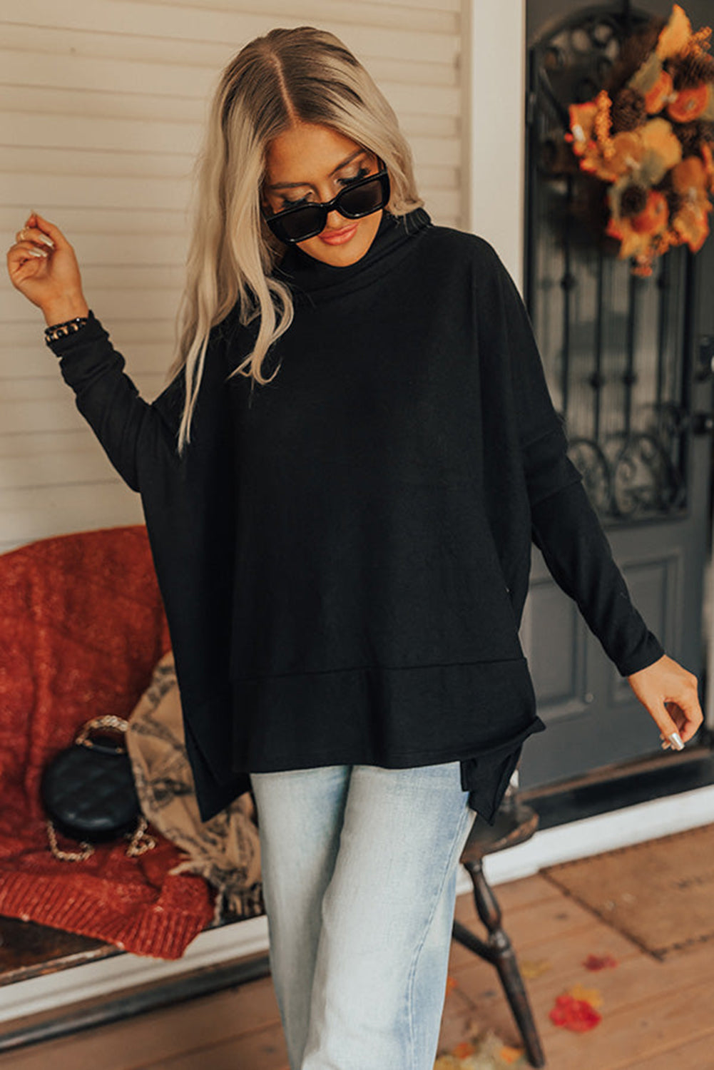 Side Slit High-Low Cowl Neck Long Sleeve Blouse - Little Miss Vanilla