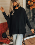 Side Slit High-Low Cowl Neck Long Sleeve Blouse - Little Miss Vanilla