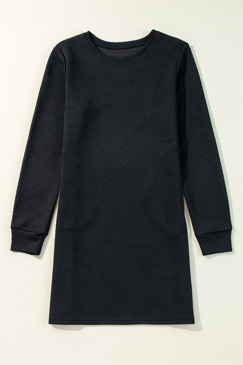 Black Solid Color Textured Long Sleeve Shift Dress - Little Miss Vanilla