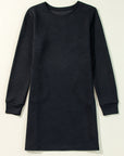 Black Solid Color Textured Long Sleeve Shift Dress - Little Miss Vanilla