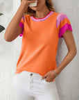 Mandy Contrast Round Neck Short Sleeve Knit Top - Little Miss Vanilla