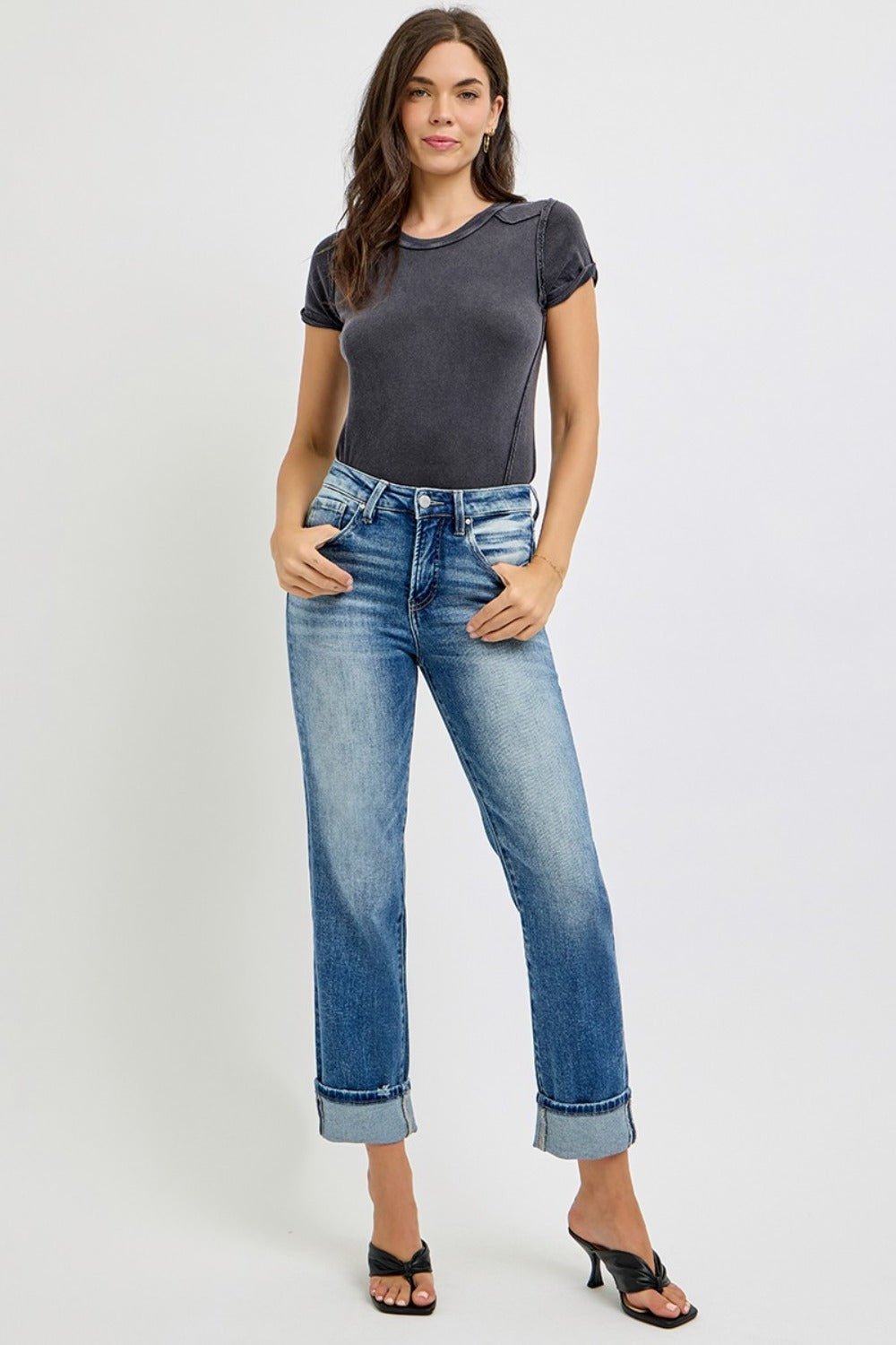 RISEN Full Size High Rise Crop Straight Roll Up Jeans - Little Miss Vanilla