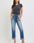 RISEN Full Size High Rise Crop Straight Roll Up Jeans - Little Miss Vanilla