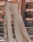 Smoke Gray Boho Lace Patchwork Wide Leg High Waist Pants