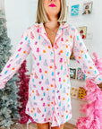 Pink Christmas Twinkle Tree Print Shirt Sleep Dress - Little Miss Vanilla