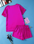 Bright Pink Satin V Neck Tee and Drawstring Shorts Set - Little Miss Vanilla