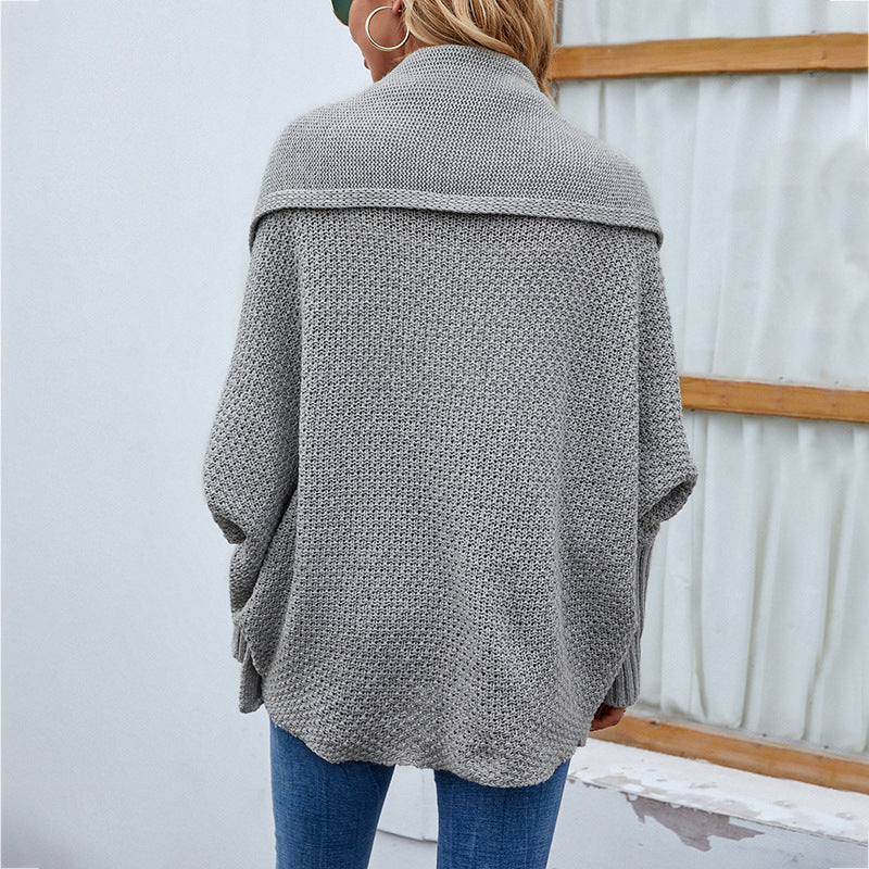 New Loose Knitted Sweater Solid Color Bat Sleeve Large Lapel Cardigan Autumn And Winter Fashion Jacket For Women Clothing - Little Miss Vanilla