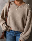 Plus Size Pearl Detail Round Neck Long Sleeve Sweater - Little Miss Vanilla