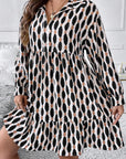 Plus Size Printed Johnny Collar Long Sleeve Dress - Little Miss Vanilla