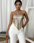 New Solid Color Metal Sexy Hot Girl Halter Sequin Sling Top For Women - Little Miss Vanilla