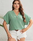 Honey Plus Size Buttoned V-Neck Short Sleeve Top - Little Miss Vanilla