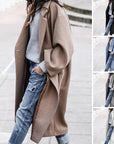 Casual Long Jacket With Pockets Solid Color Single Breasted Lapel Woolen Coat For Women Warm Winter Clothing