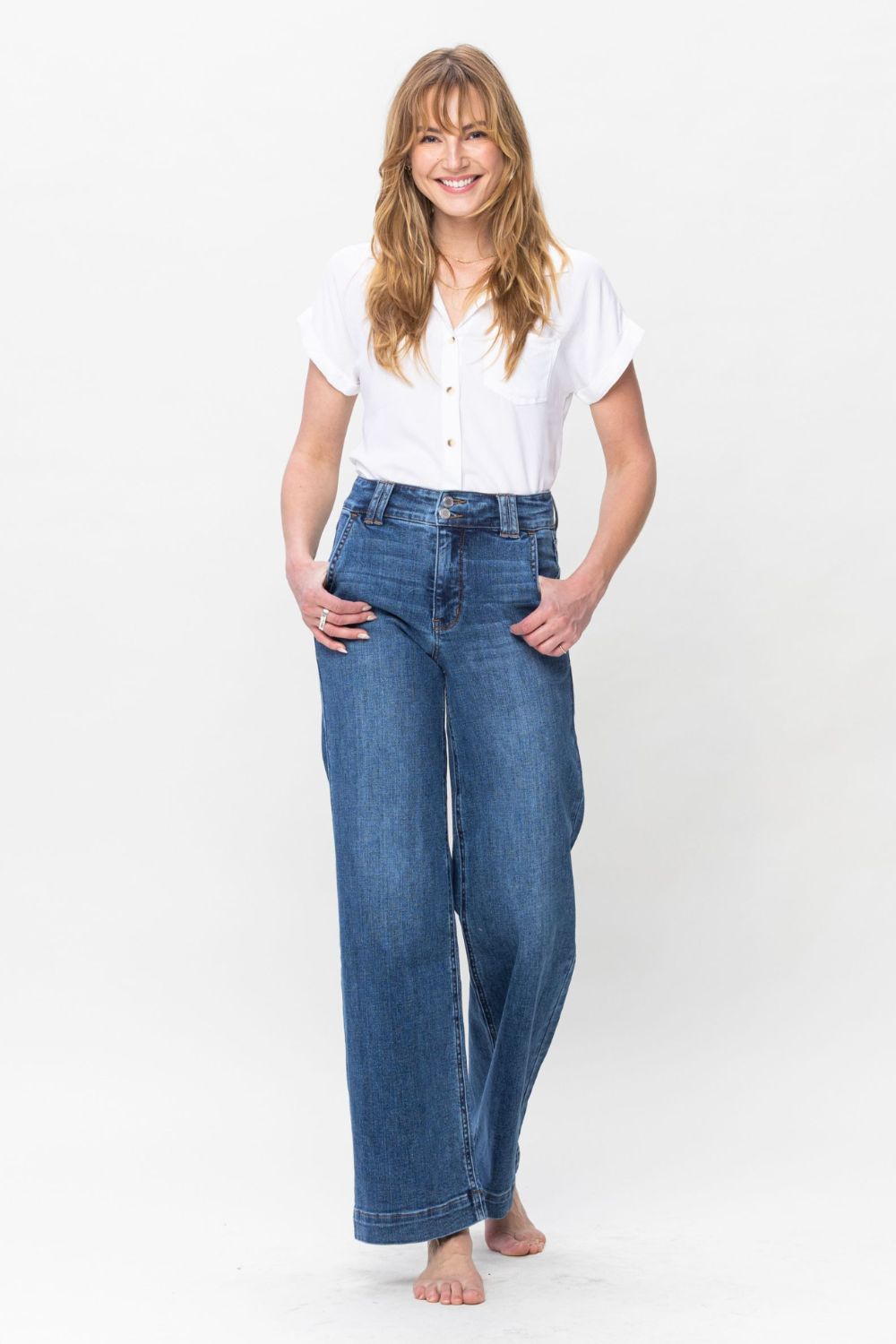 Judy Blue Full Size Double Button Wide Leg Jeans - Little Miss Vanilla