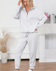 Gray Solid Half Zipped Drawstring High Waist Lounge Set - Little Miss Vanilla