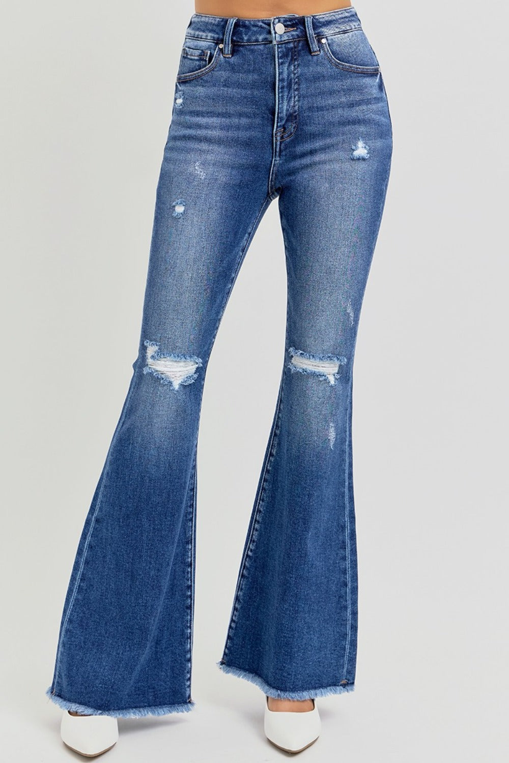 RISEN Full Size High Rise Distressed Raw Hem Flare Jeans - Little Miss Vanilla