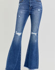 RISEN Full Size High Rise Distressed Raw Hem Flare Jeans - Little Miss Vanilla