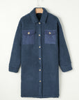 Blue Contrast Flap Pocket Single Breasted Teddy Coat