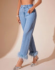 Plush Hem High Rise Straight Jeans - Little Miss Vanilla