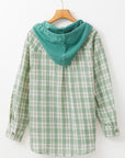 Green Checkered Print Loose Fit Buttoned Hooded Shacket - Little Miss Vanilla