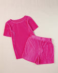 Bright Pink Casual Pleated Short Two-piece Set