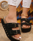 Black Suede Buckle Decor Footbed Sandal Slippers - Little Miss Vanilla