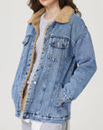 Button Up Collared Neck Plush Denim Jacket - Little Miss Vanilla