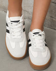 White Striped Lace-up Flat Sneakers