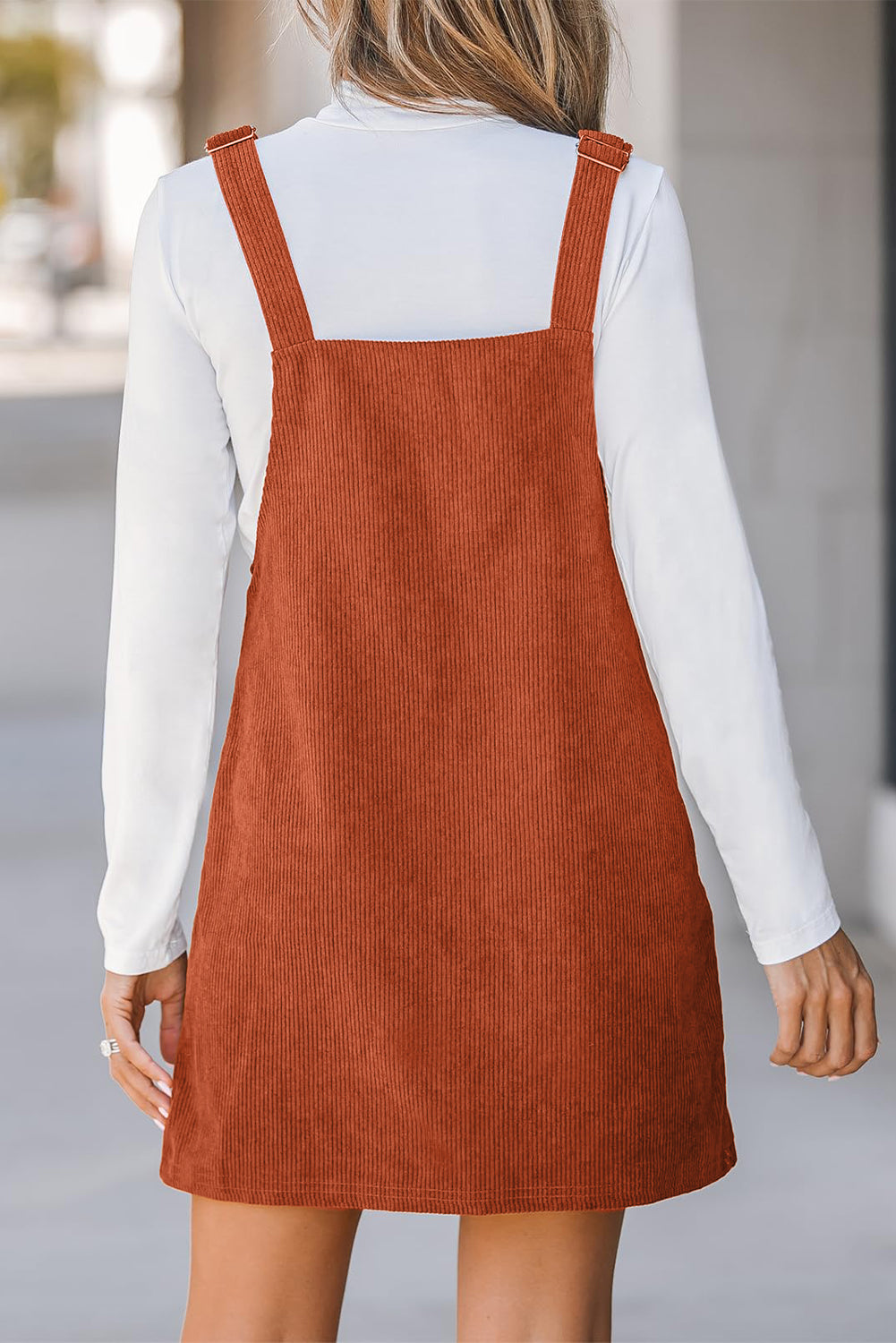 Cinnamon Solid Front Pockets Sleeveless Corduroy Overall Dress - Little Miss Vanilla