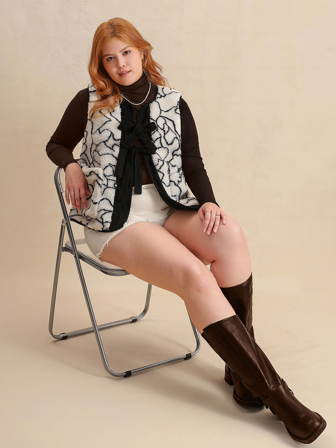 Plus Size Tied Sherpa Vest Coat with Pockets - Little Miss Vanilla