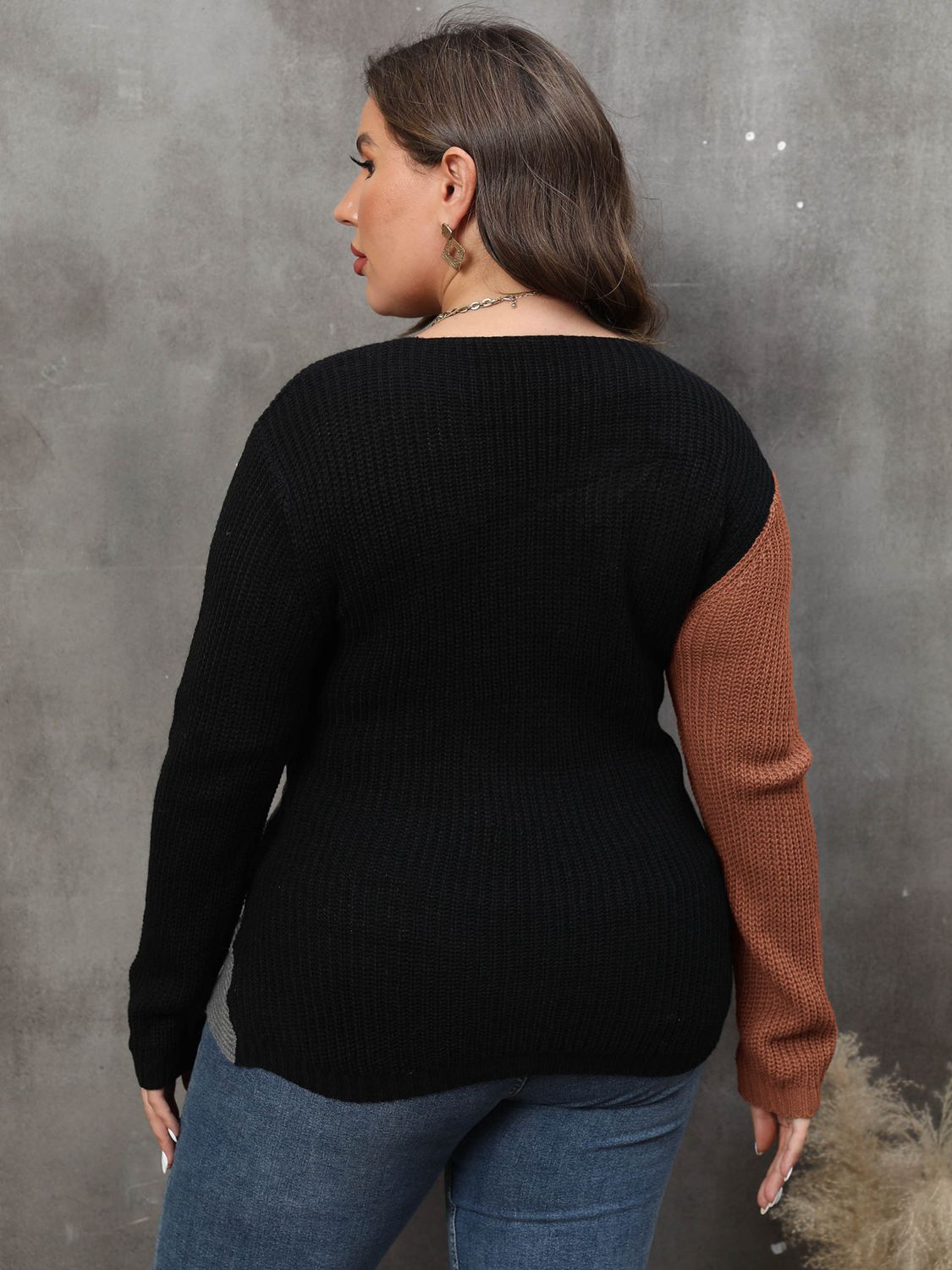 Plus Size Two-Tone Surplice Neck Sweater - Little Miss Vanilla