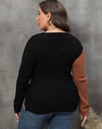 Plus Size Two-Tone Surplice Neck Sweater - Little Miss Vanilla