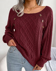 Square Neck Knitted Sweater With Button Design Winter Warm Long Sleeve Tops Women's Clothing