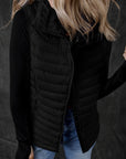 Black Plush Collared Quilted Zipped Puffer Vest - Little Miss Vanilla