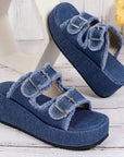 Fashion Denim Buckle Wedges Sandals Summer Outdoor High Heel Slippers Thick Bottom Camouflage Shoes For Women