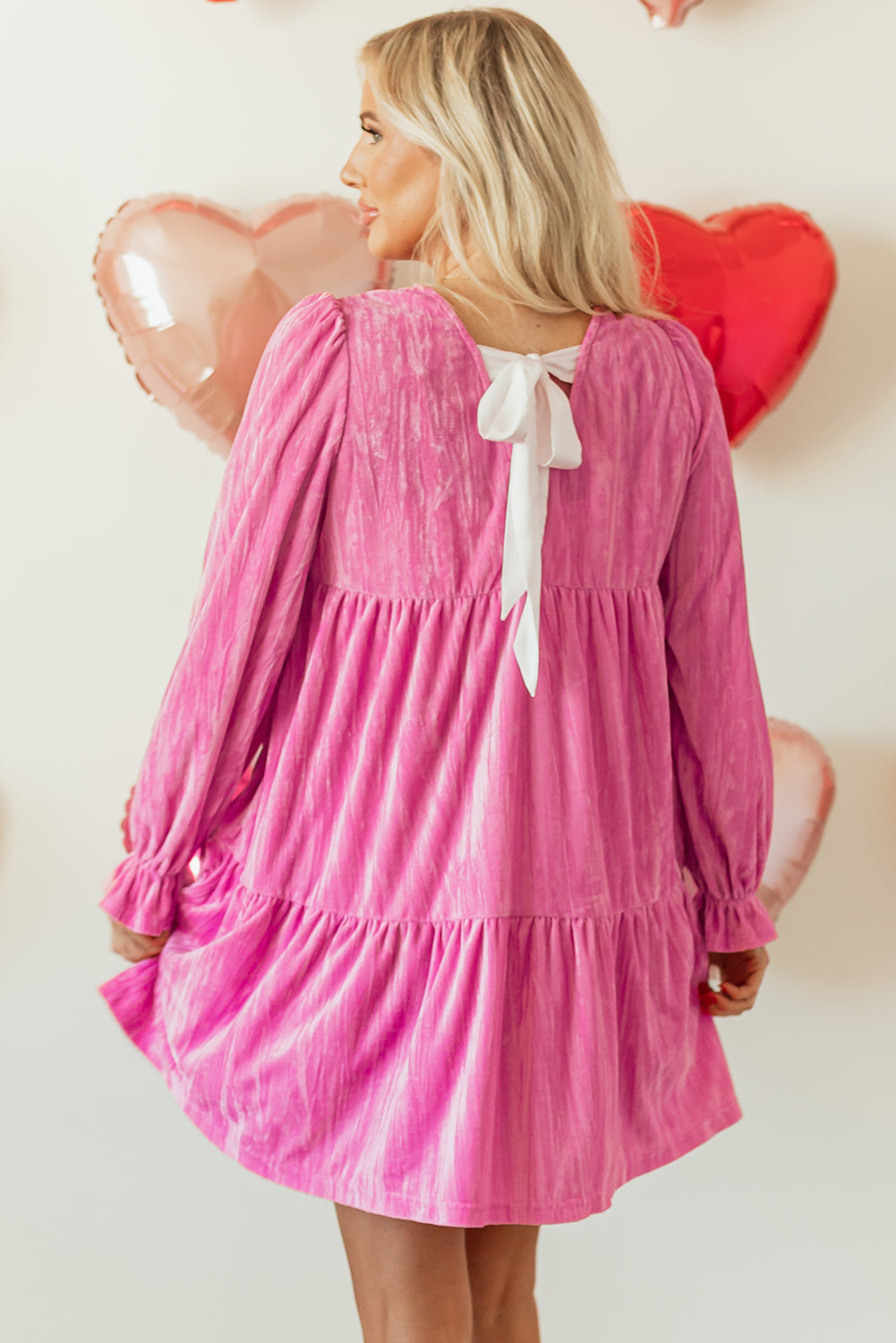 Strawberry Pink Flounce Sleeve Tiered Ruffled Velvet Mini Dress - Little Miss Vanilla