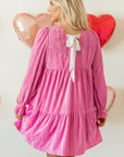 Strawberry Pink Flounce Sleeve Tiered Ruffled Velvet Mini Dress - Little Miss Vanilla