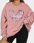 Plus Size Heart Sequin Round Neck Sweatshirt - Little Miss Vanilla