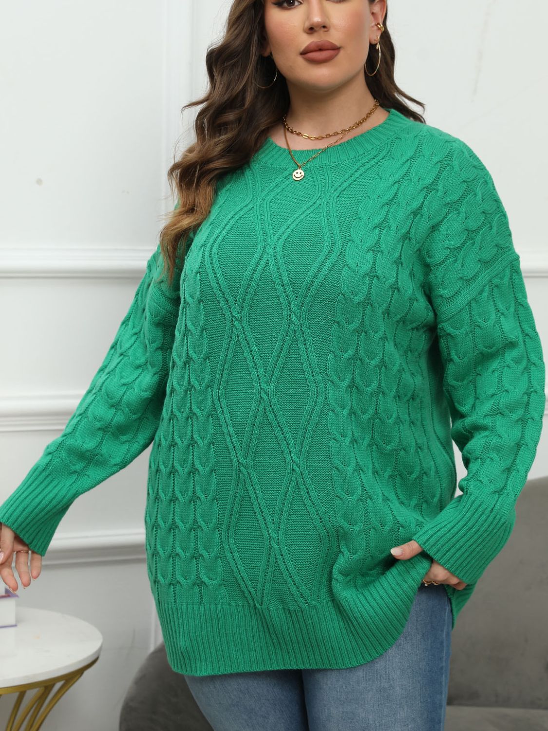 Plus Size Round Neck Long Sleeve Sweater - Little Miss Vanilla