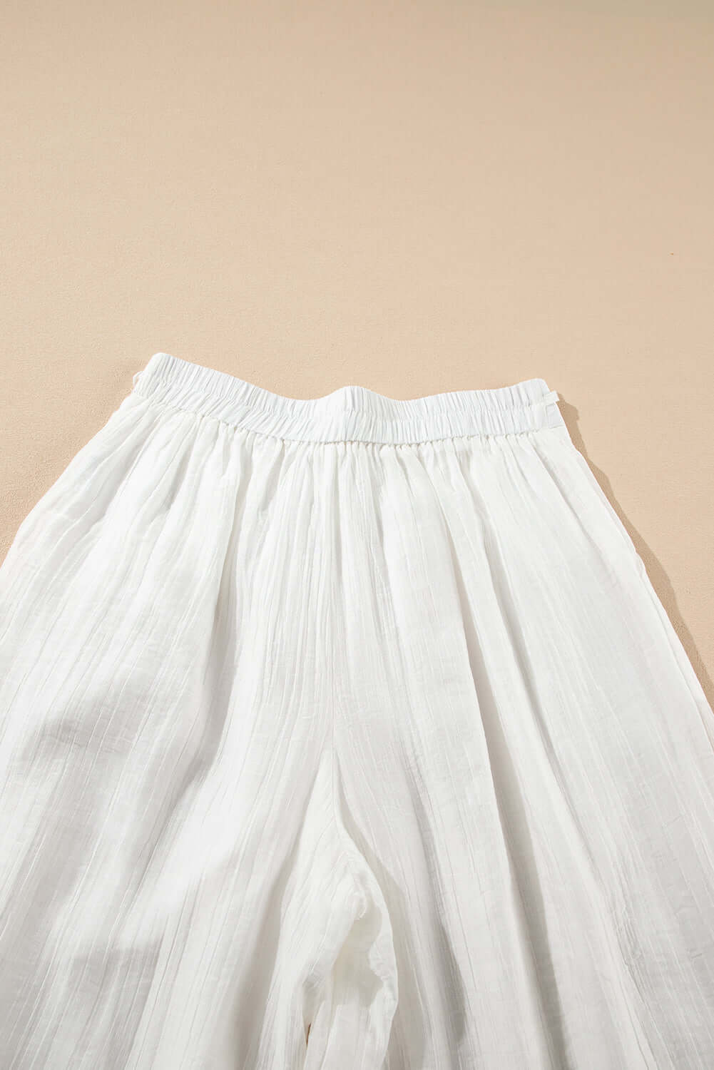 White Casual Tie Waist Pleated Wide Leg Pants