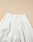 White Casual Tie Waist Pleated Wide Leg Pants