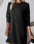 Black Solid Color Textured Long Sleeve Shift Dress - Little Miss Vanilla