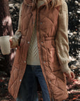 Coffee Longline Quilted Stand Collar Puffer Vest